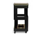 Bar Cabinet Black Gold Drinks Trolley Cart Wine Storage with Black Marble Top