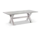 Aged Teak Look Tahitian 2.1M Aluminium Dining Table With Coastal Chairs - Outdoor Aluminium Dining Settings - Brushed Grey with Denim Grey