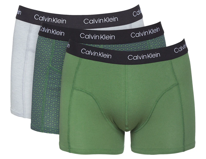 Calvin Klein Men's Axis Cotton Stretch Trunk 3-Pack - Viridis/Diamond Stripe/Grey