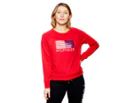 Tommy Hilfiger Sport Women's Metallic Logo Crew Neck Sweatshirt - True Red