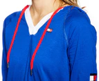 Tommy Hilfiger Sport Women's Long Sleeve Hooded Logo Tee / T-Shirt / Tshirt - Lapis