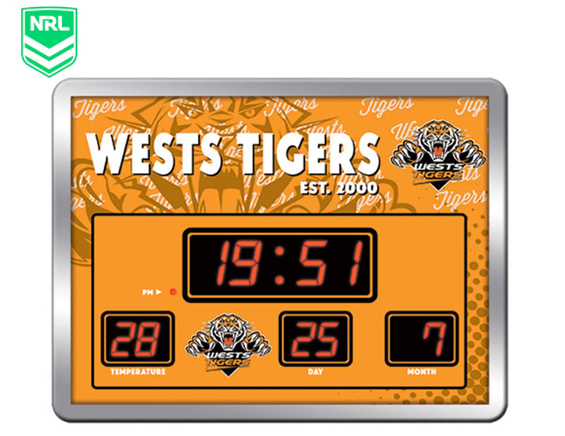 NRL West Tigers Glass Scoreboard LED Clock