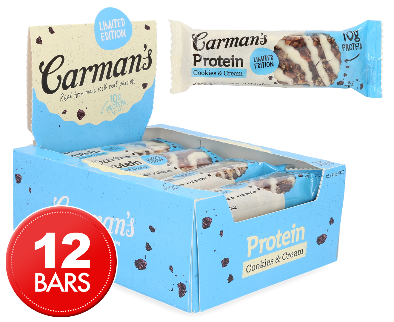 12 X Carman S Protein Bar Cookies Cream 40g Catch Com Au