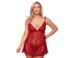 Just Sexy Women's Plus Size 2-Piece Tie Strap Lace Teddy Set - Red
