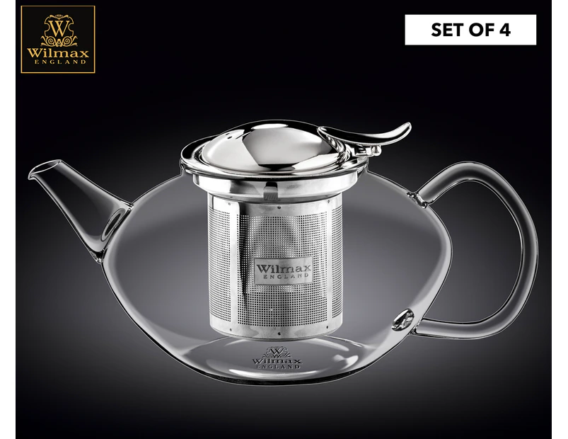 Set of 4 Wilmax 650mL Thermo Glass Tea Pot