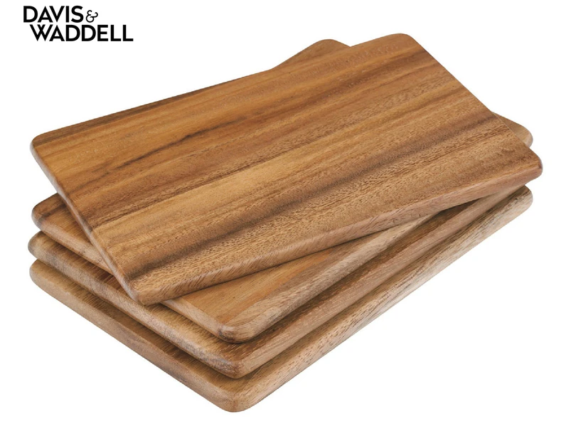 4pc Davis & Waddell Acacia Wood Individual Serving Board Set 21x15cm Natural