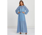 The Fated Women's Folk Sheer Maxi Dress With Slip - Storm Blue