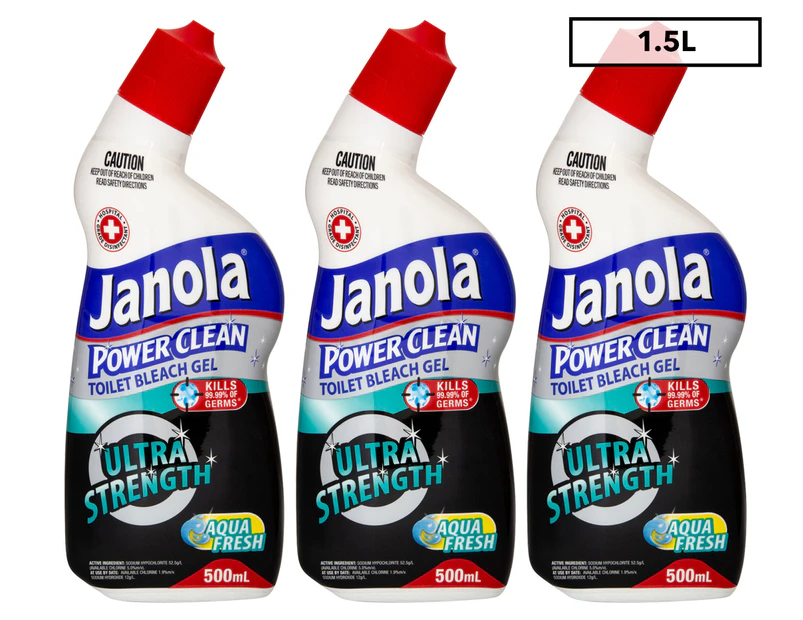 3 x Janola Power Clean Ultra Strength Toilet Bleach Gel Aqua Fresh 500mL