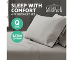 Giselle Bedding 1000TC Egyptian Cotton Satin Sheet Set Fitted Pillowcase Plain Q Grey