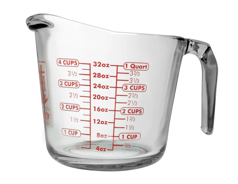 Anchor Hocking Clear Measuring Glass Jug with Spout Kitchen Baking Cooking Essential 4 Cup 1 Litre