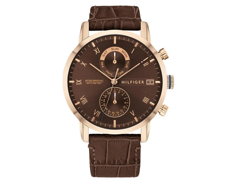 Tommy Hilfiger Men's 44mm Kane Leather Watch - Brown