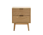 Natural Oak Wood 2 Drawer Bedside Table Nightstand, Scandinavian Design