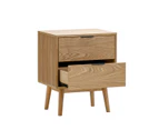 Natural Oak Wood 2 Drawer Bedside Table Nightstand, Scandinavian Design