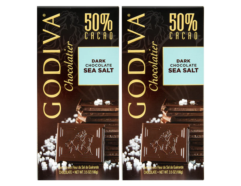 2 x Godiva 50% Cacao Dark Chocolate Tablet Sea Salt 100g