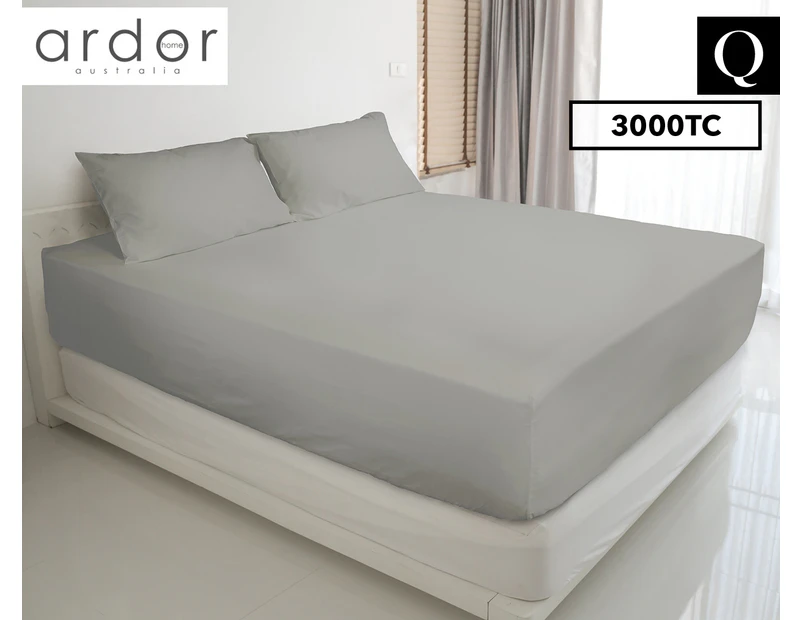 Ardor 3000TC Cotton Rich Queen Bed Fitted Combo Sheet Set - Silver