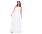 KRISP Womens Maxi Dress Formal Long Gown Chiffon Evening Wedding Party Size 8-20 - White - White