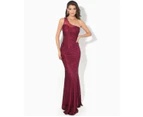 KRISP Womens One Shoulder Lace Fishtail Maxi Dress Formal Bridal Wedding Party - Red - Wine