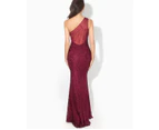 KRISP Womens One Shoulder Lace Fishtail Maxi Dress Formal Bridal Wedding Party - Red - Wine