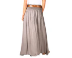 KRISP Womens Boho Hippie Tie Belted Light Cotton Pleated Summer Long Maxi Skirt - Brown - Taupe