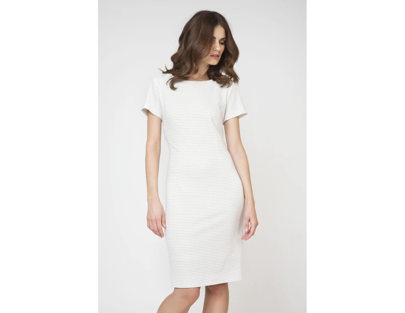 Short Sleeve Fitted Dress - Natural