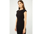 Solid Colour Dress with Cap Sleeves Black Color. - Black