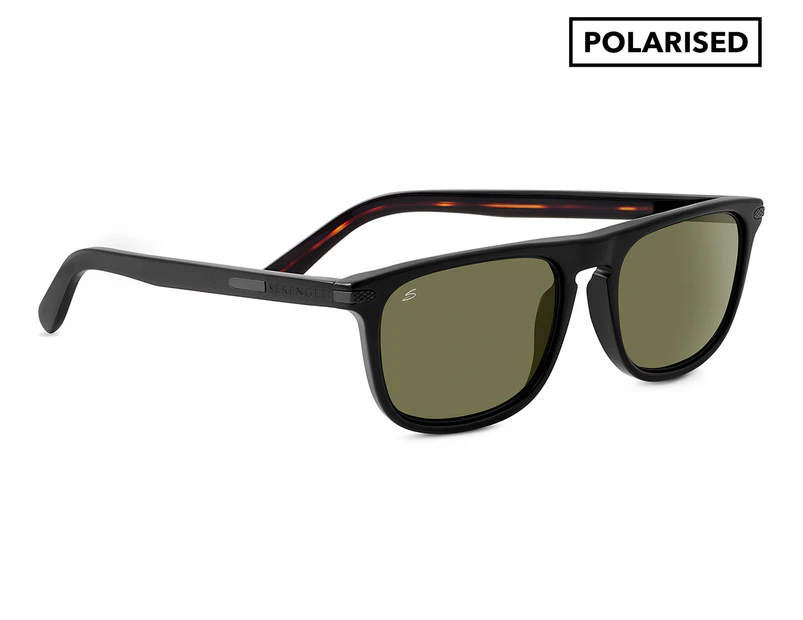 Serengeti Men's Leonardo Polarised Sunglasses - Shiny Black/Dark Tort/Green