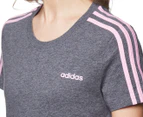 Adidas Women's Essentials 3-Stripe Slim Fit Tee / T-Shirt / Tshirt - Dark Grey Heather/True Pink