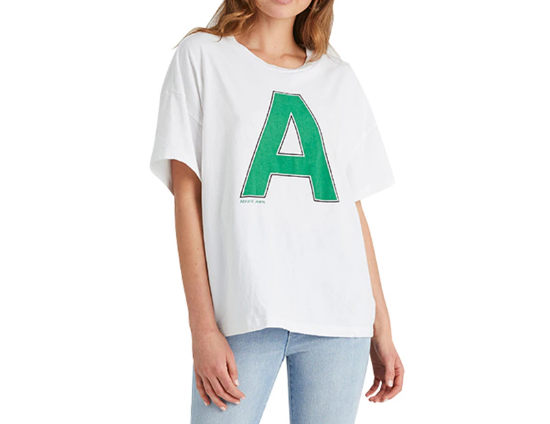 Abrand Women's A Oversized Vintage Tee / T-Shirt / Tshirt - White Apple