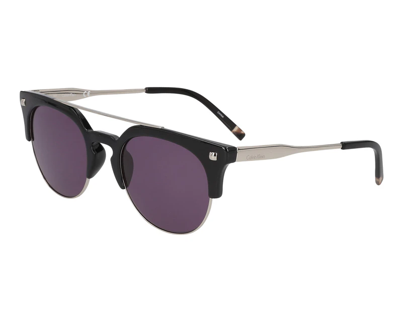 Calvin Klein Half-Rim Round Sunglasses - Shiny Black/Black