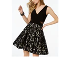 Xscape Women's Dress Black US Size 8 A-Line Mesh Sheer V-Neck Flare