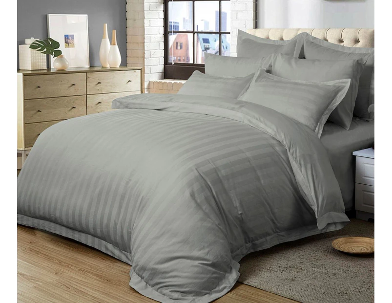 1000TC Ultra Soft Striped Quilt/Duvet/Doona Cover Set(Queen/King/Super King Size Bed)- Grey