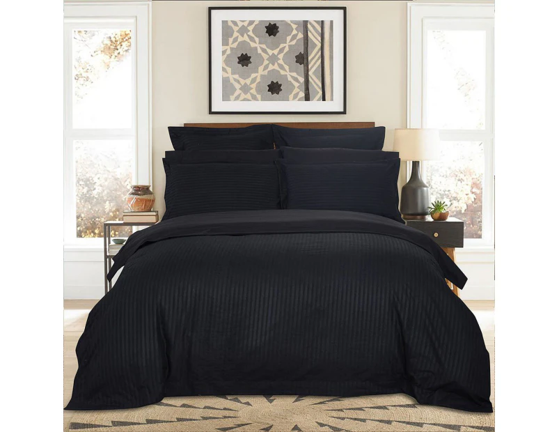 1000TC Ultra Soft Striped Quilt/Duvet/Doona Cover Set(Queen/King/Super King Size Bed)- Black