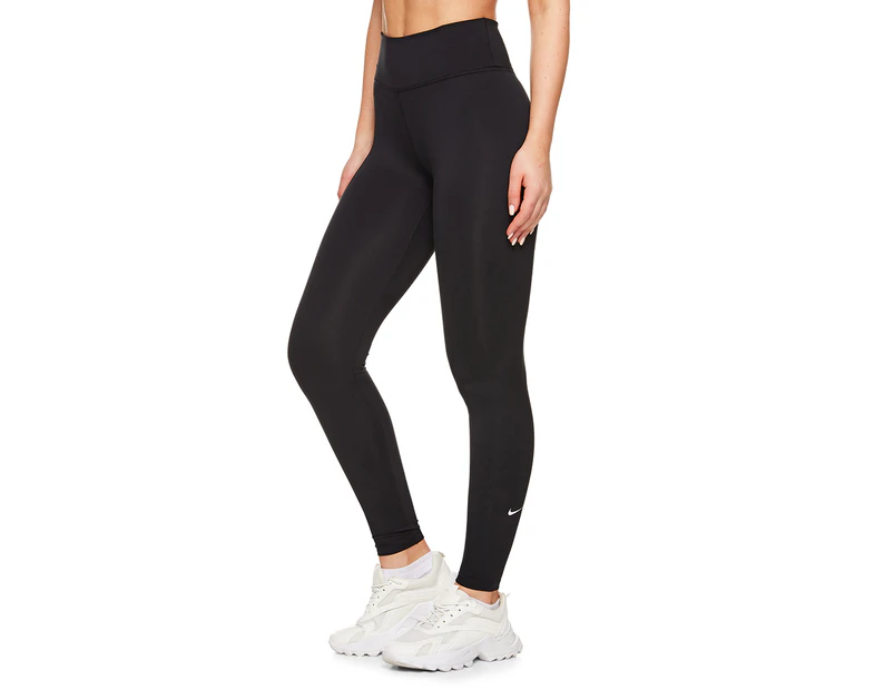 Nike womens black leggings floral print Logo tight fit 7/8 length