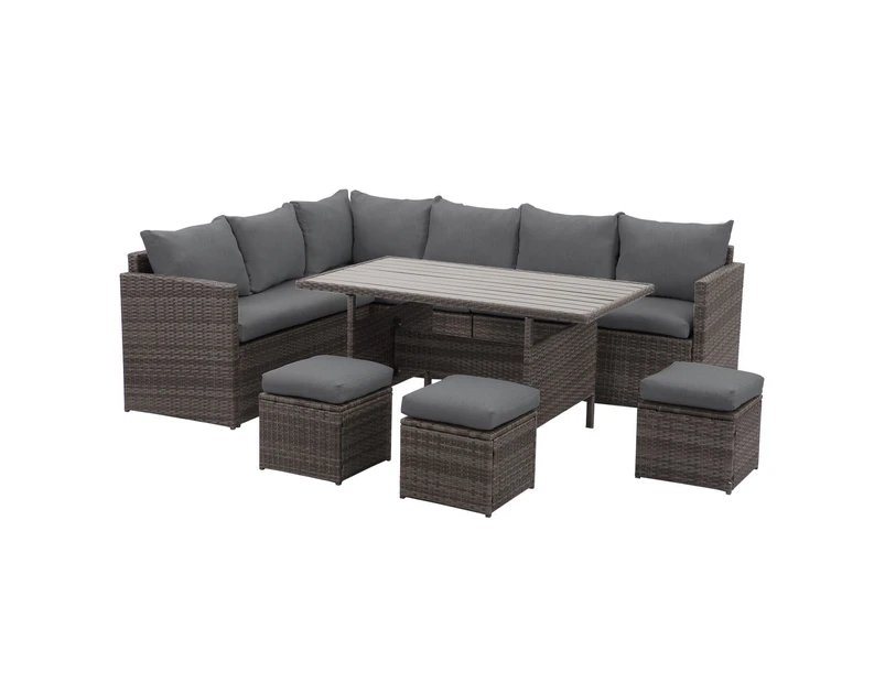 Bondi 2-in-1 Wicker Outdoor Sofa Dining Set - Dark Grey Cushion