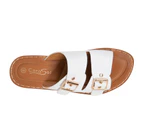 Brazen CoraSol Womens Low Wedge Slide with Buckles Spendless - White