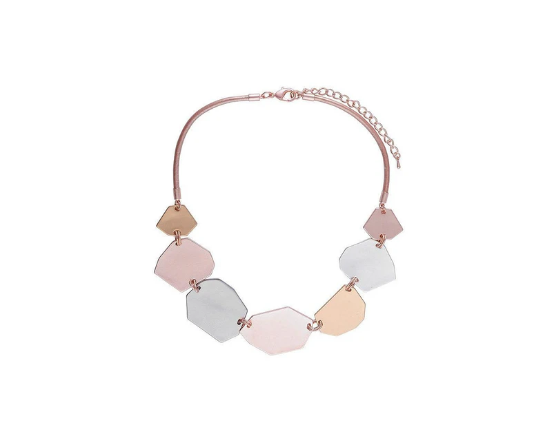 Fable Womens Geometric Statement Leather Necklace (Silver/Gold/Rose Gold) - JW1002