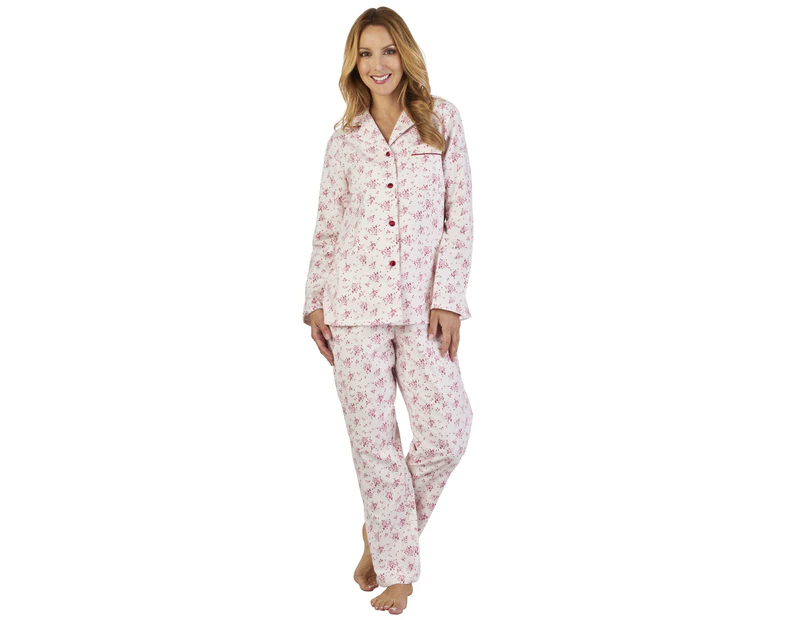 Slenderella PJ2213 Luxury Flannel Floral Pyjama Set - Pink