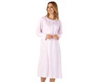 Slenderella ND4121 Jersey Floral Embroidered Cotton Nightdress - Pink