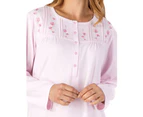 Slenderella ND4121 Jersey Floral Embroidered Cotton Nightdress - Pink