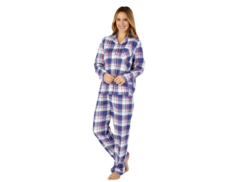Slenderella PJ4219 Woven Plaid Cotton Pyjama Set - Navy