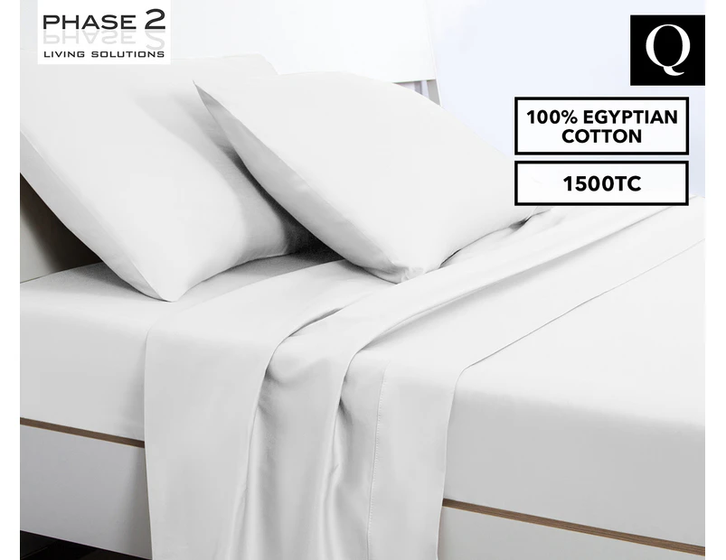 Phase 2 1500TC Premium Egyptian Cotton Queen Bed Sheet Set - White
