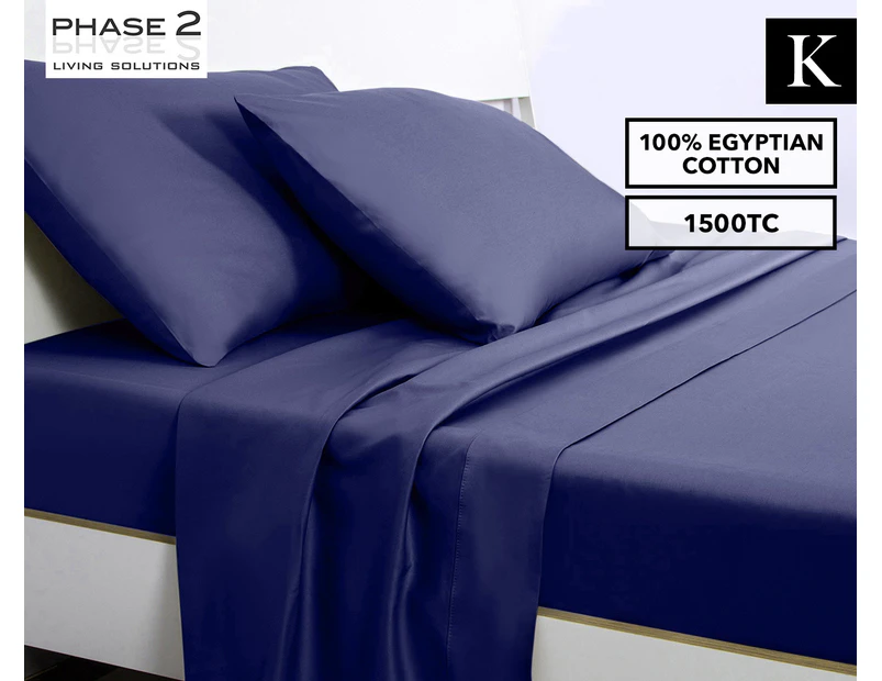 Phase 2 1500TC Premium Egyptian Cotton King Bed Sheet Set - Indigo
