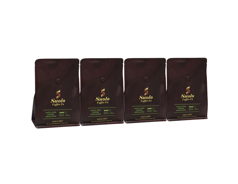 Suolo Coffee Co - 100% Arabica - Freshly Roasted - Papua New Guinea Highlands - Single Origin Coffee  - 4 x 200 Gms