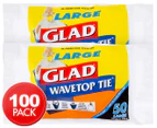 2 x Glad 36L Large Wavetop Tie Garbage Bags 50pk