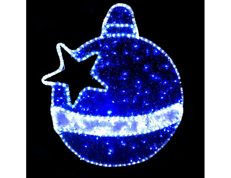 Christmas LED Motif Tinsel Filled Baubles 74x82cm Indoor/Outdoor - Blue White