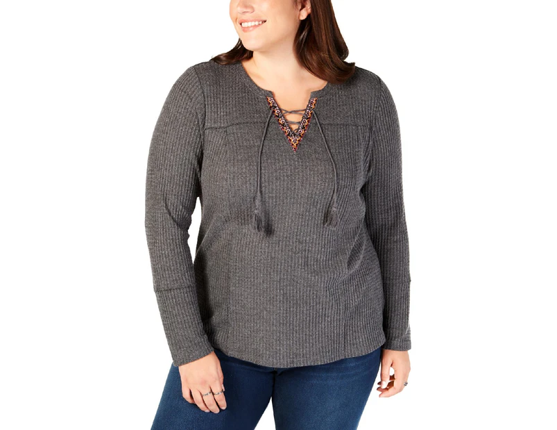 Style & Co. Women's Tops & Blouses - Henley Top - Grey Thunder