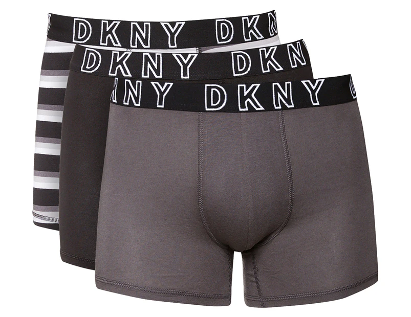 DKNY Men's Stretch Sport Boxer Brief 3-Pack - Black/Charcoal/Grey Stripe