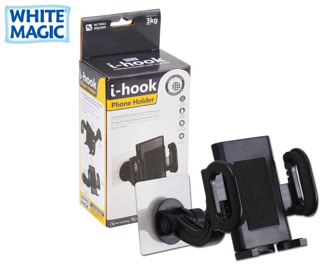 I-Hook Adjustable Universal Car Phone Suction Holder Storage Mount Stand Black