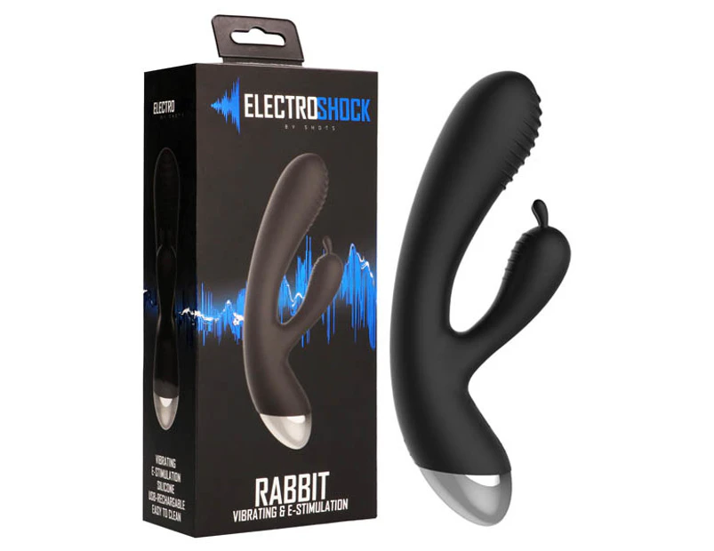Electro Shock Rabbit Vibrator - Black 19 cm (7.5'') USB Rechargeable Rabbit Vibrator with E-Stim