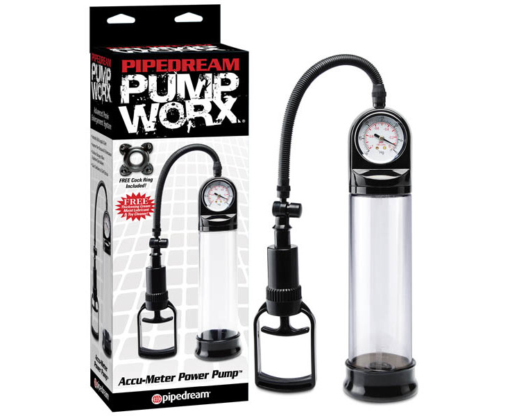 Pump Worx Accu Meter Power Pump Clear Black Penis Pump with